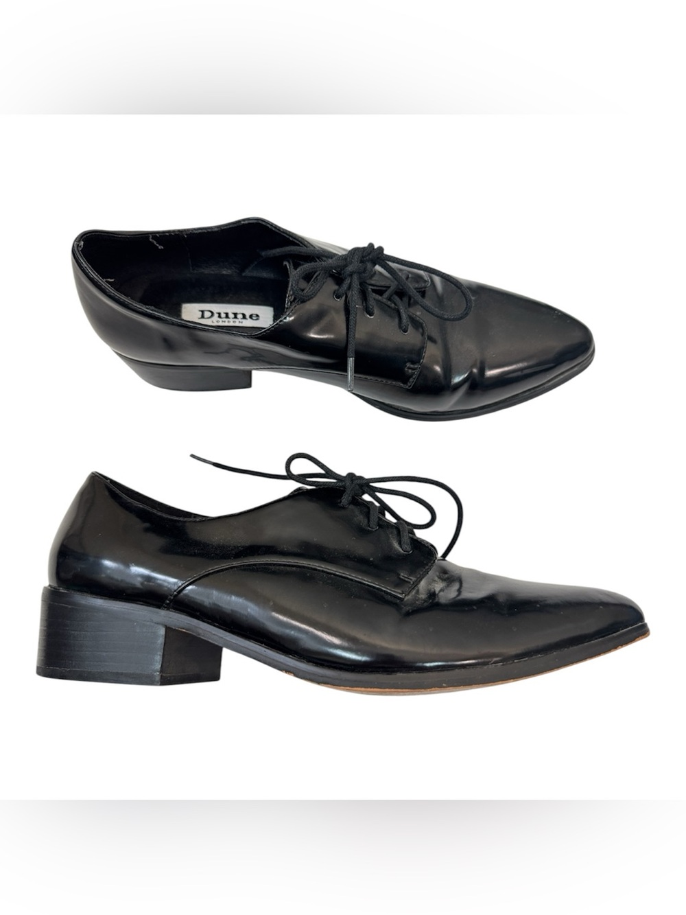 Dune Black Patent Leather Pointed Toe Oxford Loafers Womens 9 Preppy Shoes